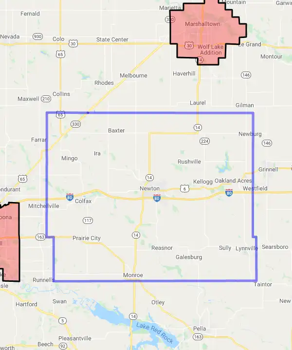 County level USDA loan eligibility boundaries for Jasper, Iowa