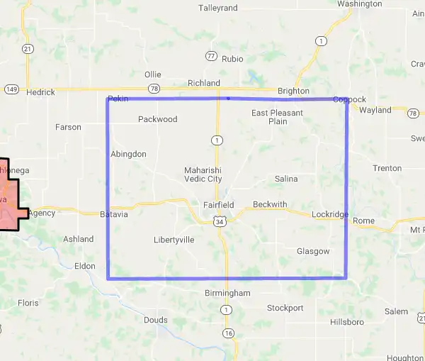 County level USDA loan eligibility boundaries for Jefferson, Iowa