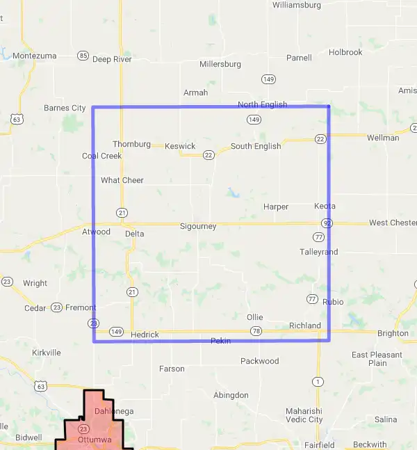 County level USDA loan eligibility boundaries for Keokuk, Iowa