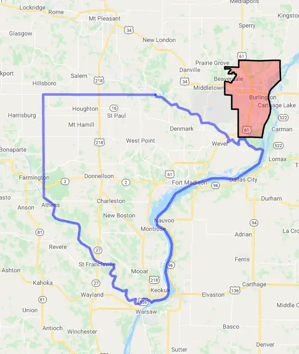 County level USDA loan eligibility boundaries for Lee, Iowa