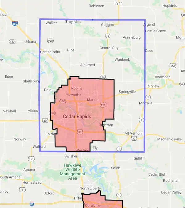 County level USDA loan eligibility boundaries for Linn, Iowa