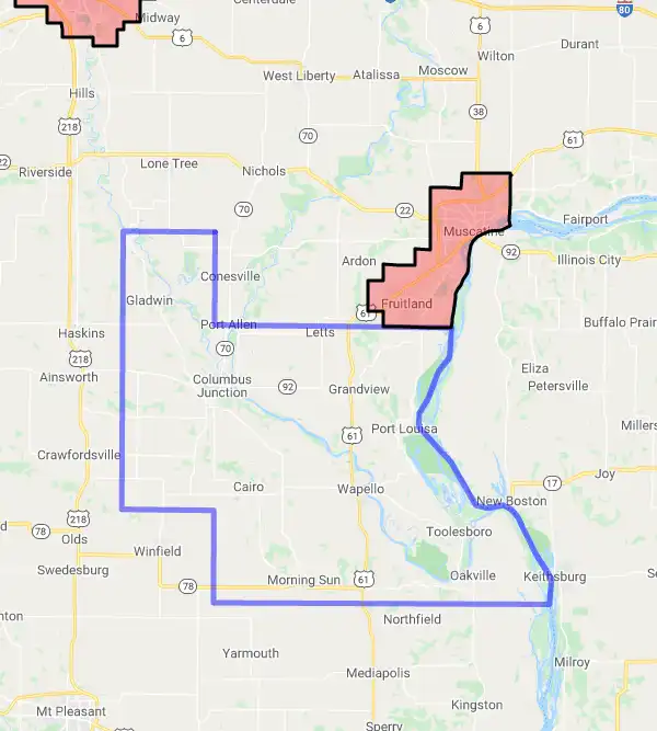 County level USDA loan eligibility boundaries for Louisa, Iowa
