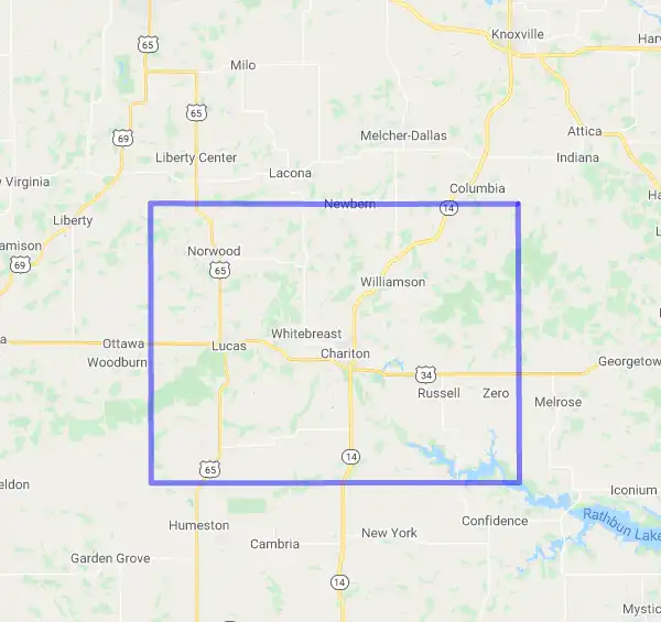 County level USDA loan eligibility boundaries for Lucas, Iowa