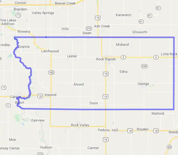 County level USDA loan eligibility boundaries for Lyon, Iowa