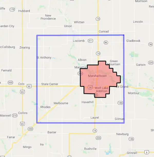 County level USDA loan eligibility boundaries for Marshall, Iowa