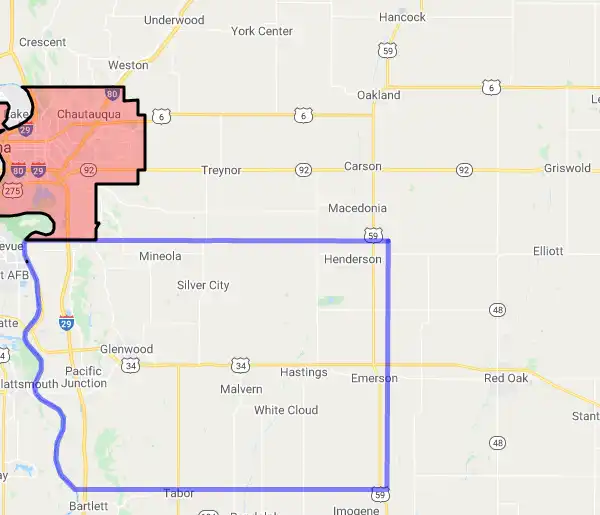 County level USDA loan eligibility boundaries for Mills, Iowa