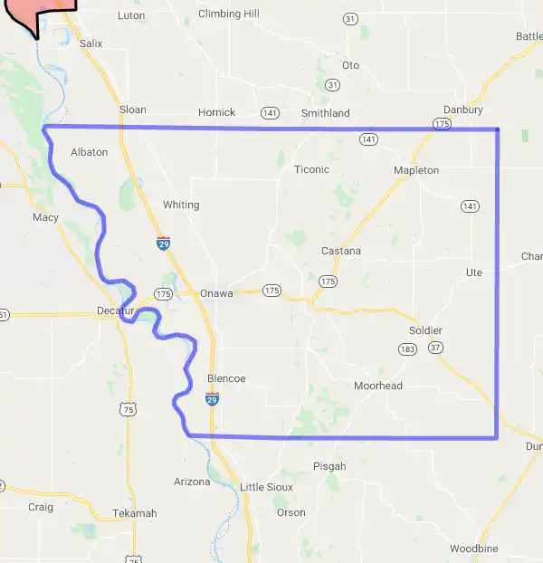 County level USDA loan eligibility boundaries for Monona, Iowa