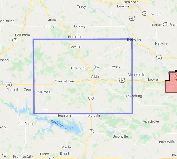 County level USDA loan eligibility boundaries for Monroe, Iowa