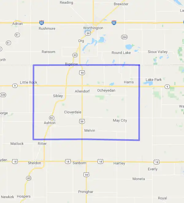 County level USDA loan eligibility boundaries for Osceola, Iowa