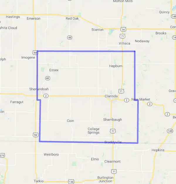 County level USDA loan eligibility boundaries for Page, Iowa