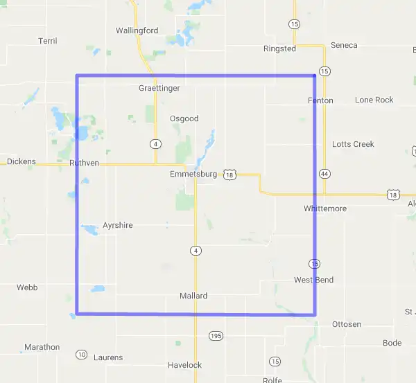 County level USDA loan eligibility boundaries for Palo Alto, Iowa