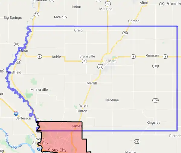 County level USDA loan eligibility boundaries for Plymouth, Iowa
