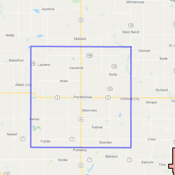 County level USDA loan eligibility boundaries for Pocahontas, Iowa