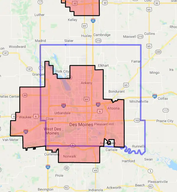 County level USDA loan eligibility boundaries for Polk, Iowa