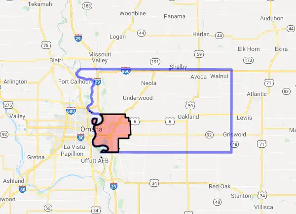 County level USDA loan eligibility boundaries for Pottawattamie, Iowa