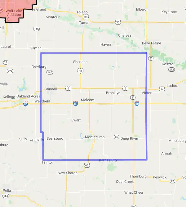 County level USDA loan eligibility boundaries for Poweshiek, Iowa