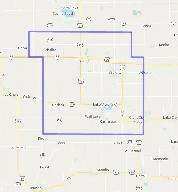 County level USDA loan eligibility boundaries for Sac, Iowa