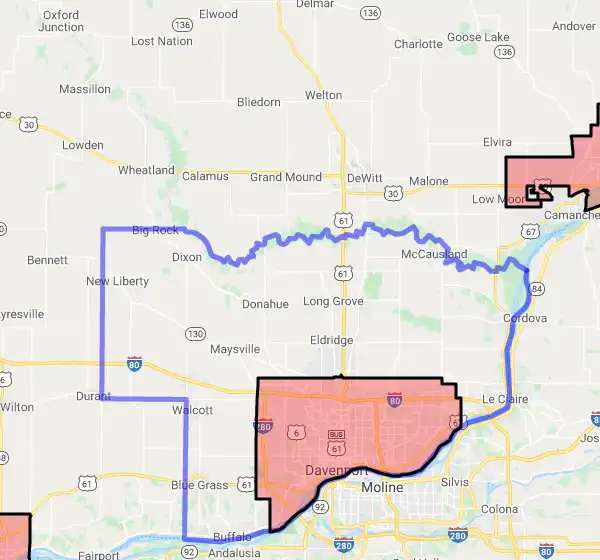 County level USDA loan eligibility boundaries for Scott, Iowa