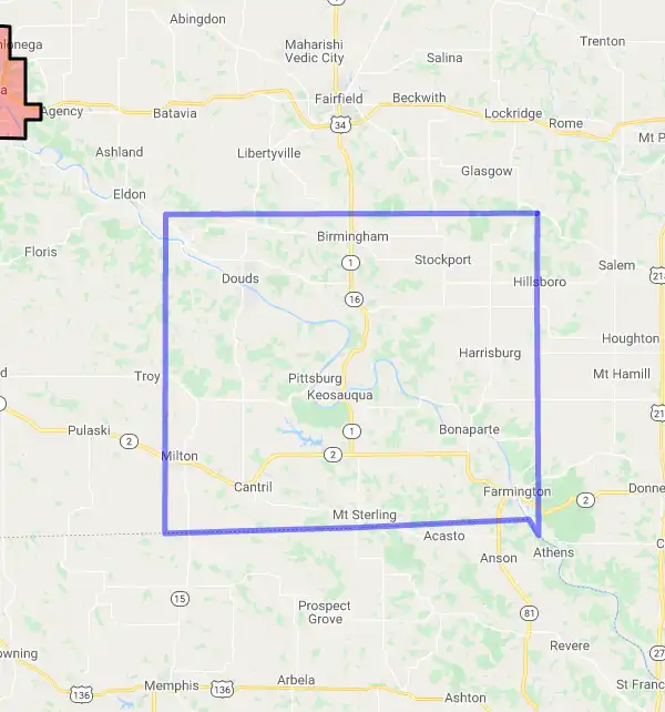 County level USDA loan eligibility boundaries for Van Buren, Iowa