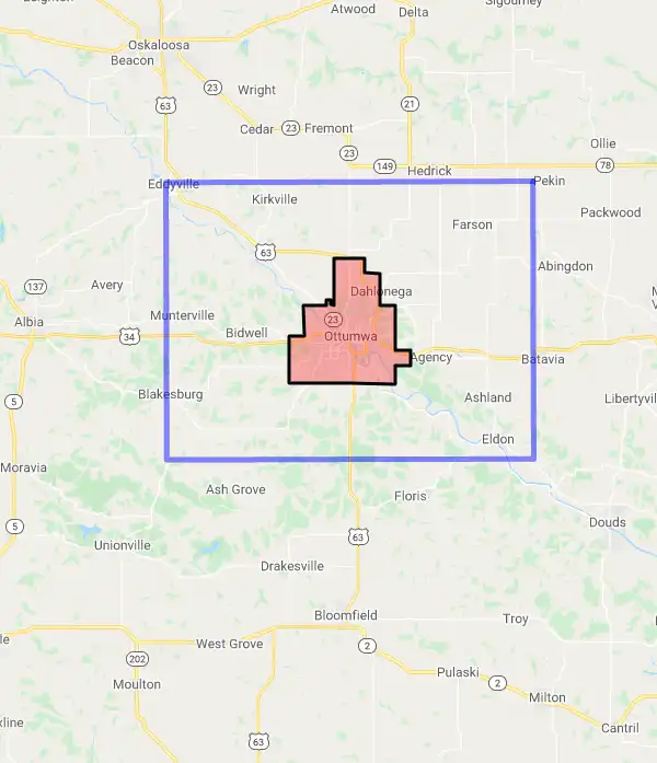 County level USDA loan eligibility boundaries for Wapello, Iowa