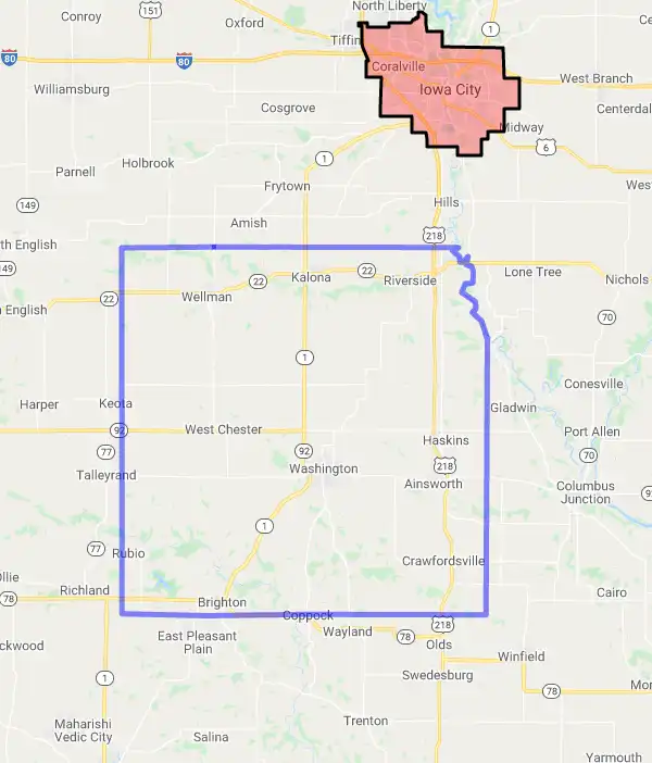 County level USDA loan eligibility boundaries for Washington, Iowa