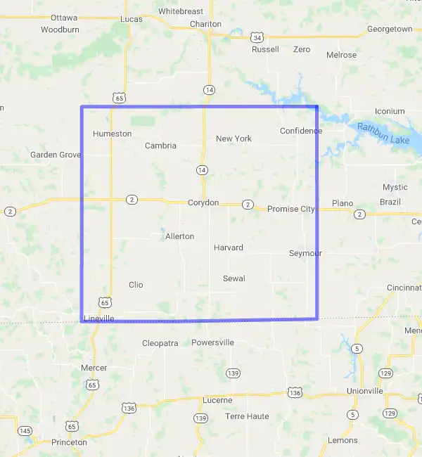 County level USDA loan eligibility boundaries for Wayne, Iowa