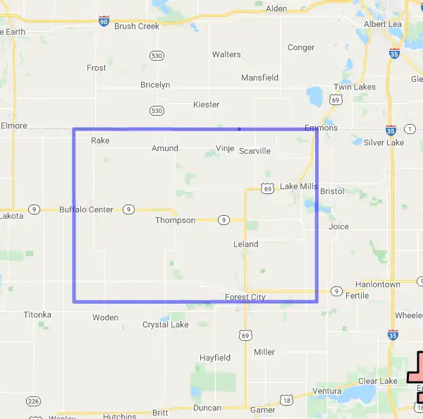 County level USDA loan eligibility boundaries for Winnebago, Iowa