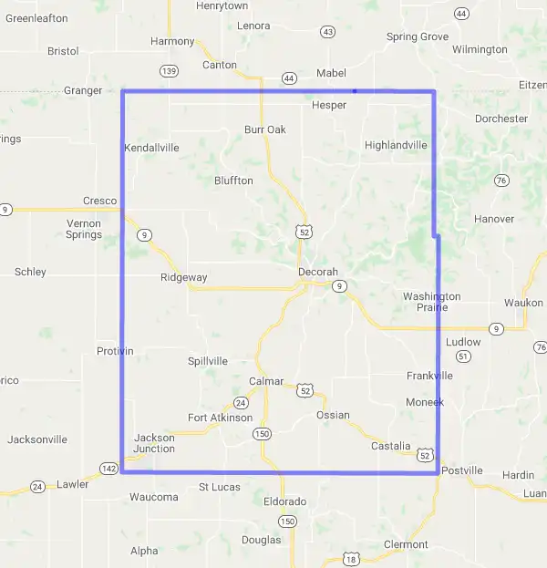County level USDA loan eligibility boundaries for Winneshiek, Iowa