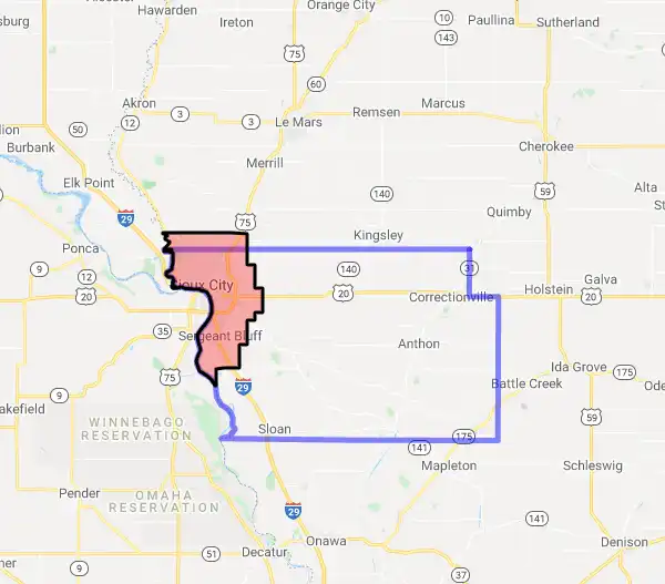 County level USDA loan eligibility boundaries for Woodbury, Iowa