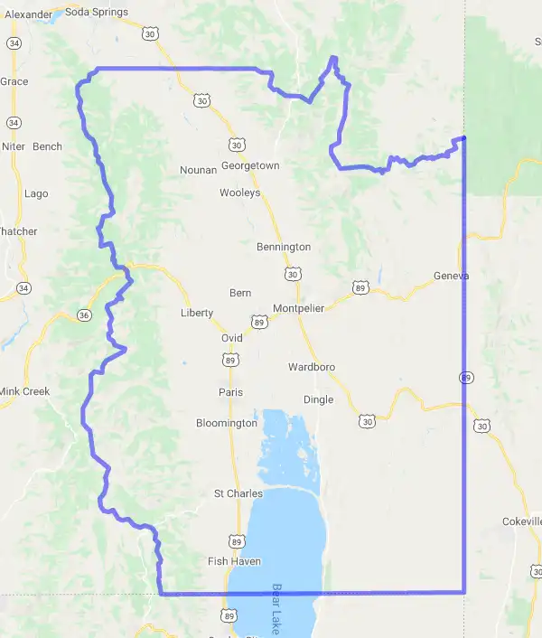 County level USDA loan eligibility boundaries for Bear Lake, ID