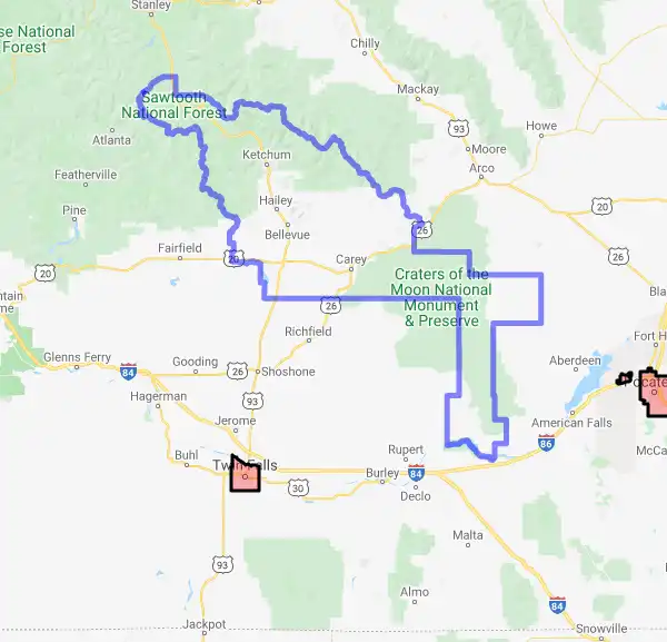 County level USDA loan eligibility boundaries for Blaine, Idaho
