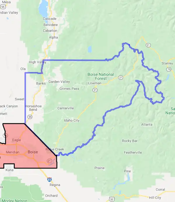 County level USDA loan eligibility boundaries for Boise, ID