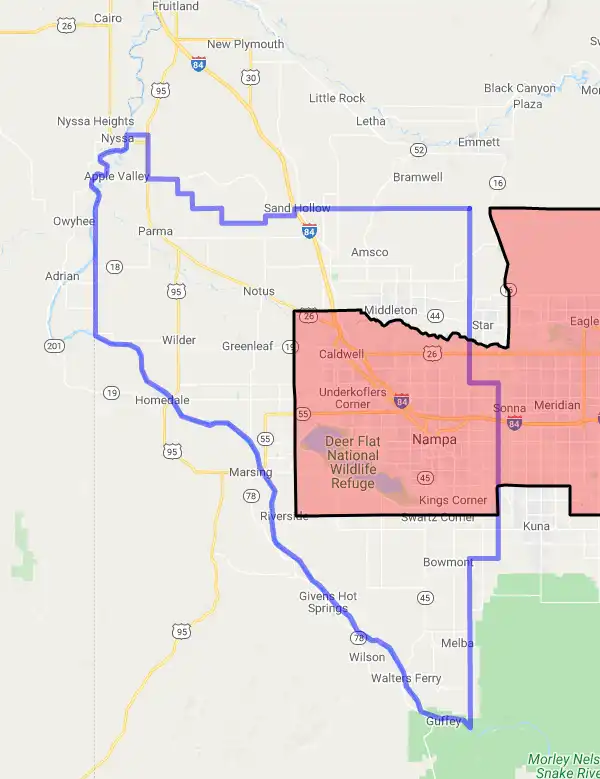 County level USDA loan eligibility boundaries for Canyon, Idaho