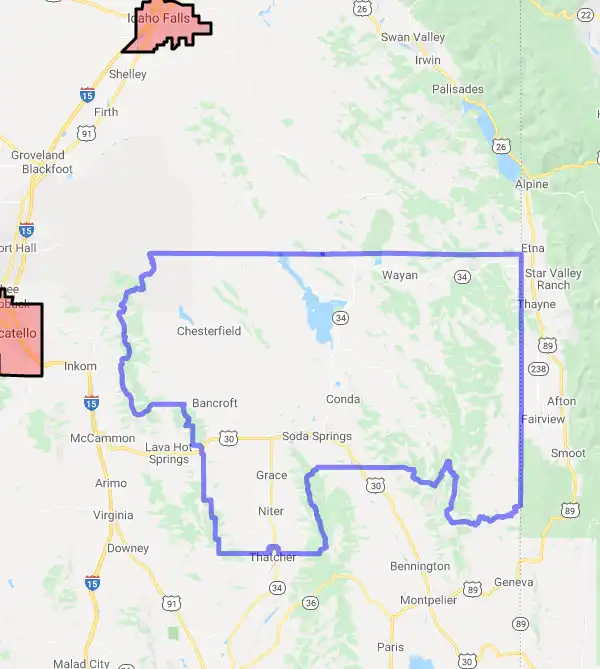 County level USDA loan eligibility boundaries for Caribou, Idaho