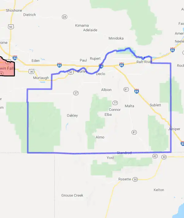 County level USDA loan eligibility boundaries for Cassia, Idaho