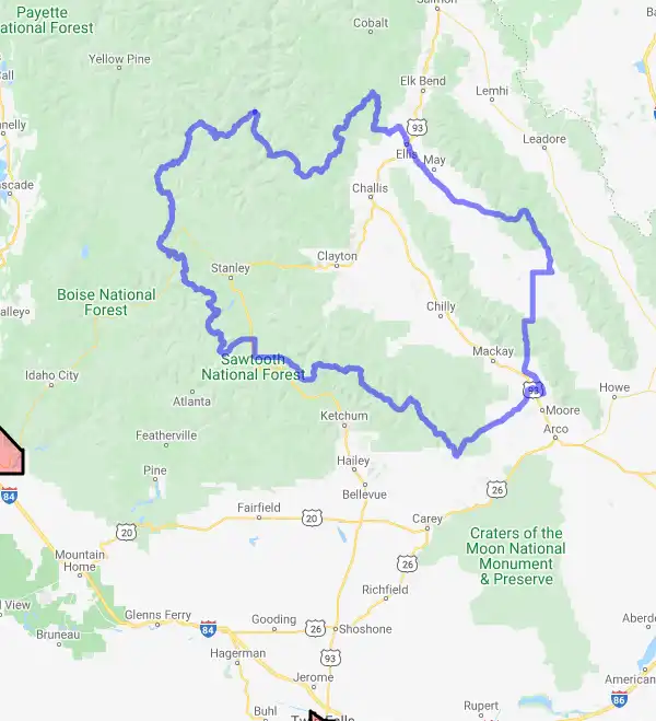 County level USDA loan eligibility boundaries for Custer, Idaho