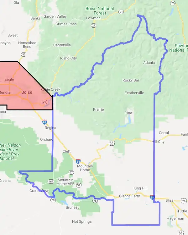 County level USDA loan eligibility boundaries for Elmore, Idaho