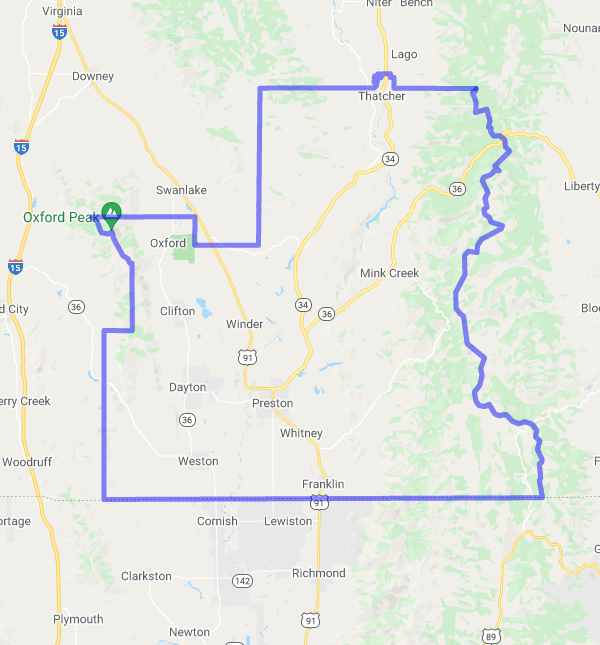 County level USDA loan eligibility boundaries for Franklin, ID