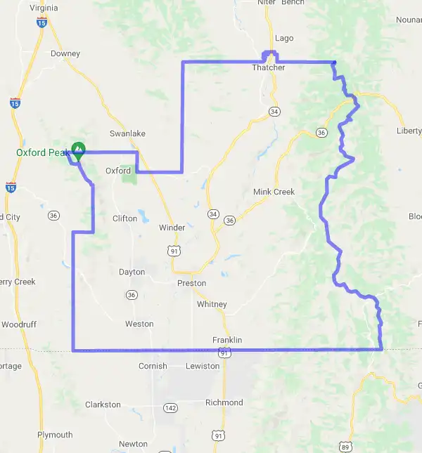 County level USDA loan eligibility boundaries for Franklin, Idaho