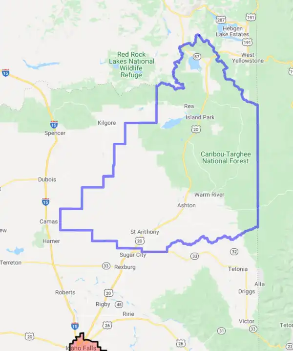 County level USDA loan eligibility boundaries for Fremont, Idaho