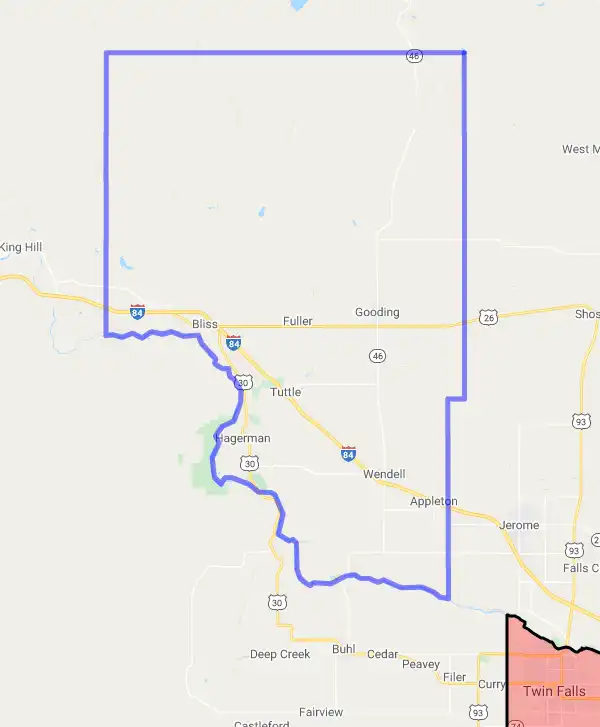 County level USDA loan eligibility boundaries for Gooding, Idaho