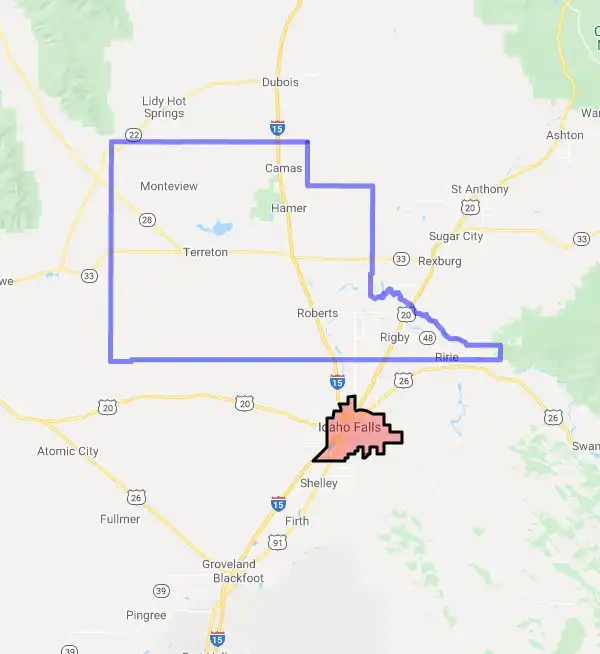 County level USDA loan eligibility boundaries for Jefferson, Idaho