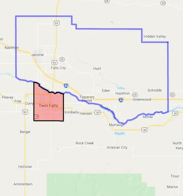 County level USDA loan eligibility boundaries for Jerome, ID