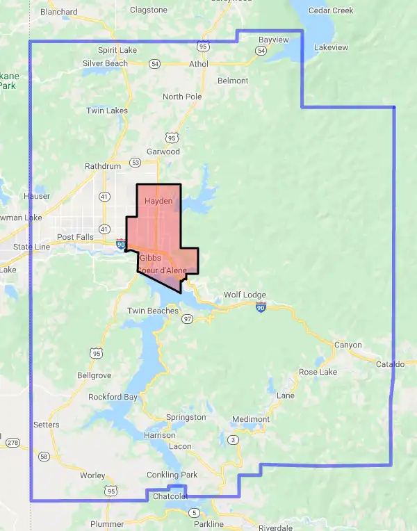 County level USDA loan eligibility boundaries for Kootenai, ID