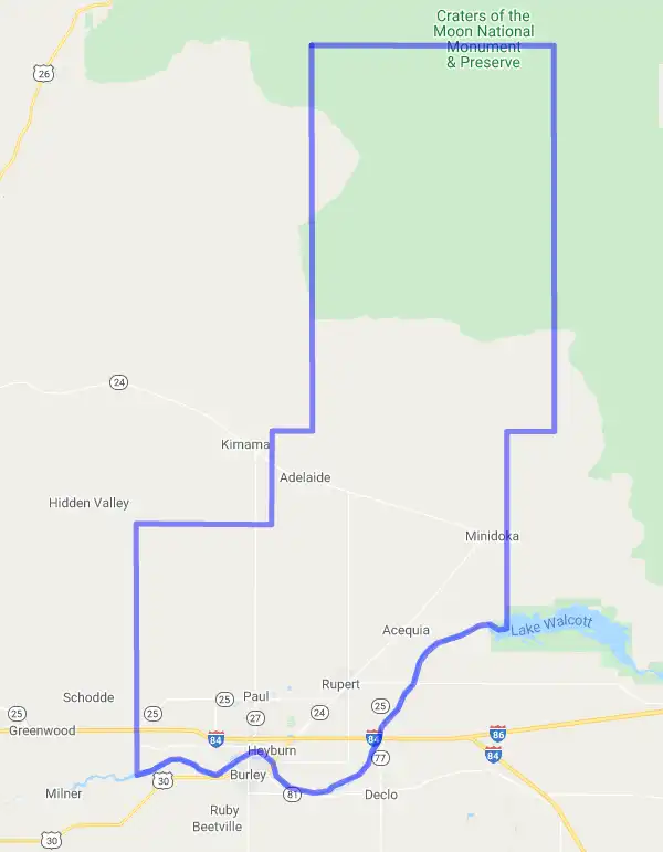 County level USDA loan eligibility boundaries for Minidoka, Idaho