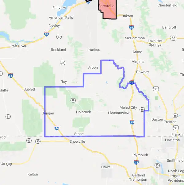 County level USDA loan eligibility boundaries for Oneida, ID