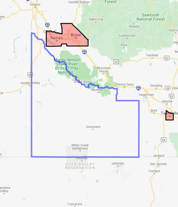 County level USDA loan eligibility boundaries for Owyhee, Idaho