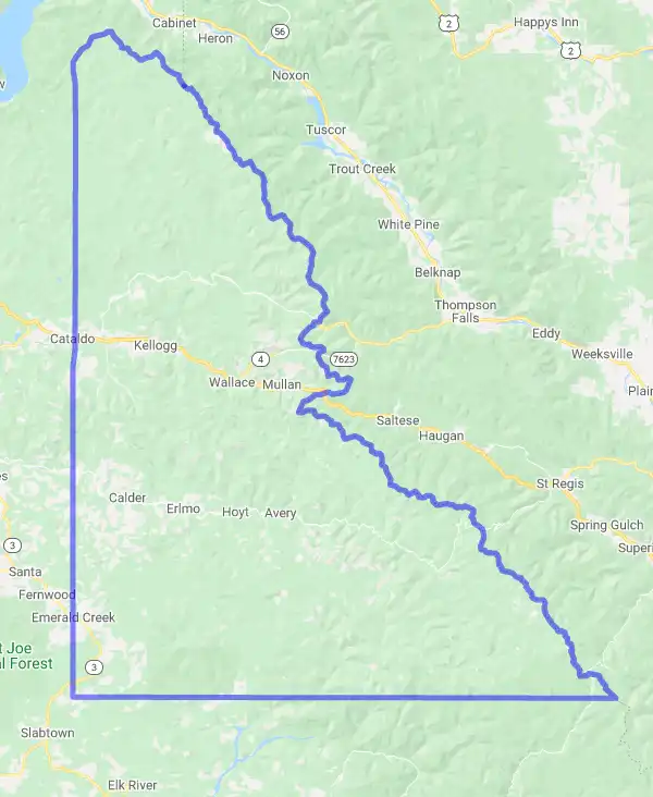 County level USDA loan eligibility boundaries for Shoshone, Idaho