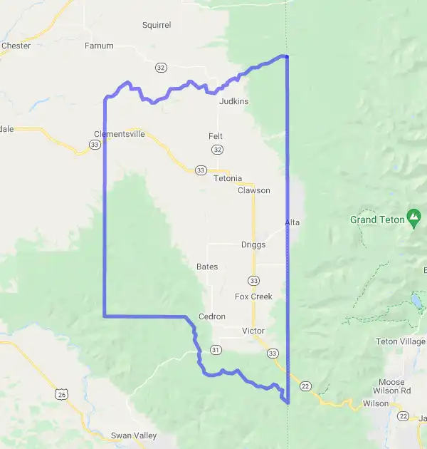 County level USDA loan eligibility boundaries for Teton, Idaho