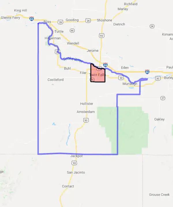 County level USDA loan eligibility boundaries for Twin Falls, Idaho